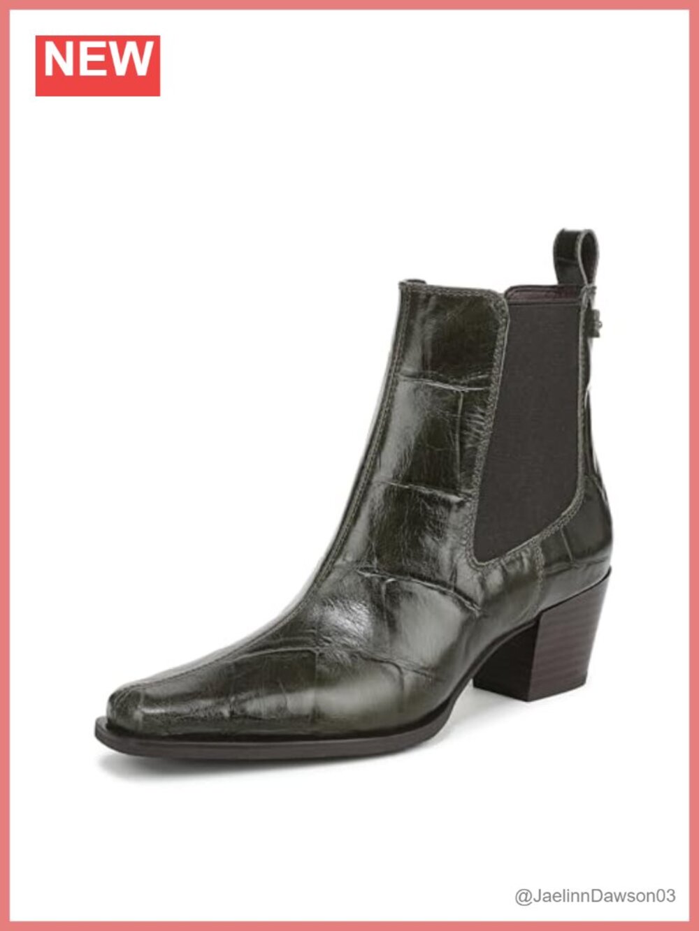 Western Ankle Booties Leather Pointed Toe Stacked Heel Slip-On Women Shoes